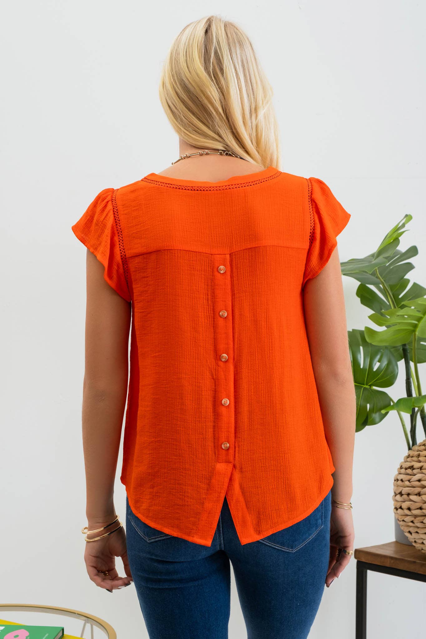 Tulip Sleeve Tomato Button Blouse