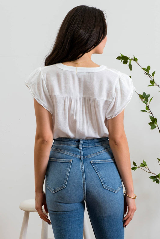 White Petal Sleeve Woven Top