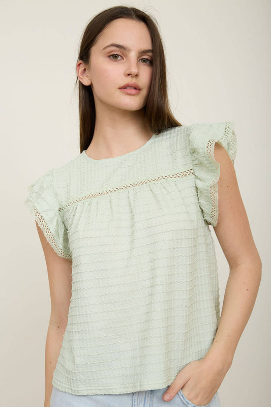 Mint Ruffle Sleeve Top 9152