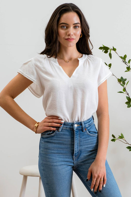 White Petal Sleeve Woven Top