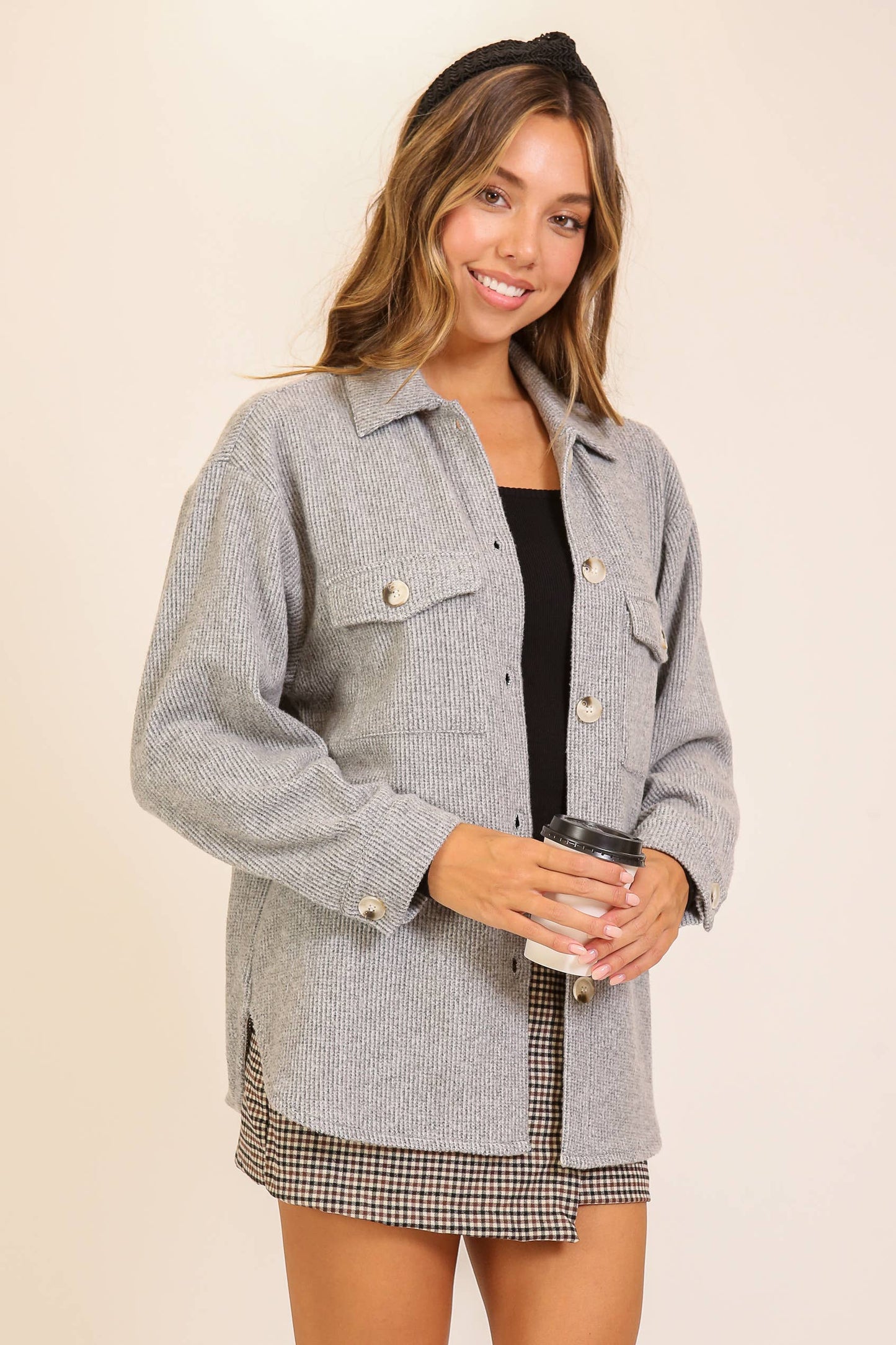 Brushed Waffle Button-Up Shacket