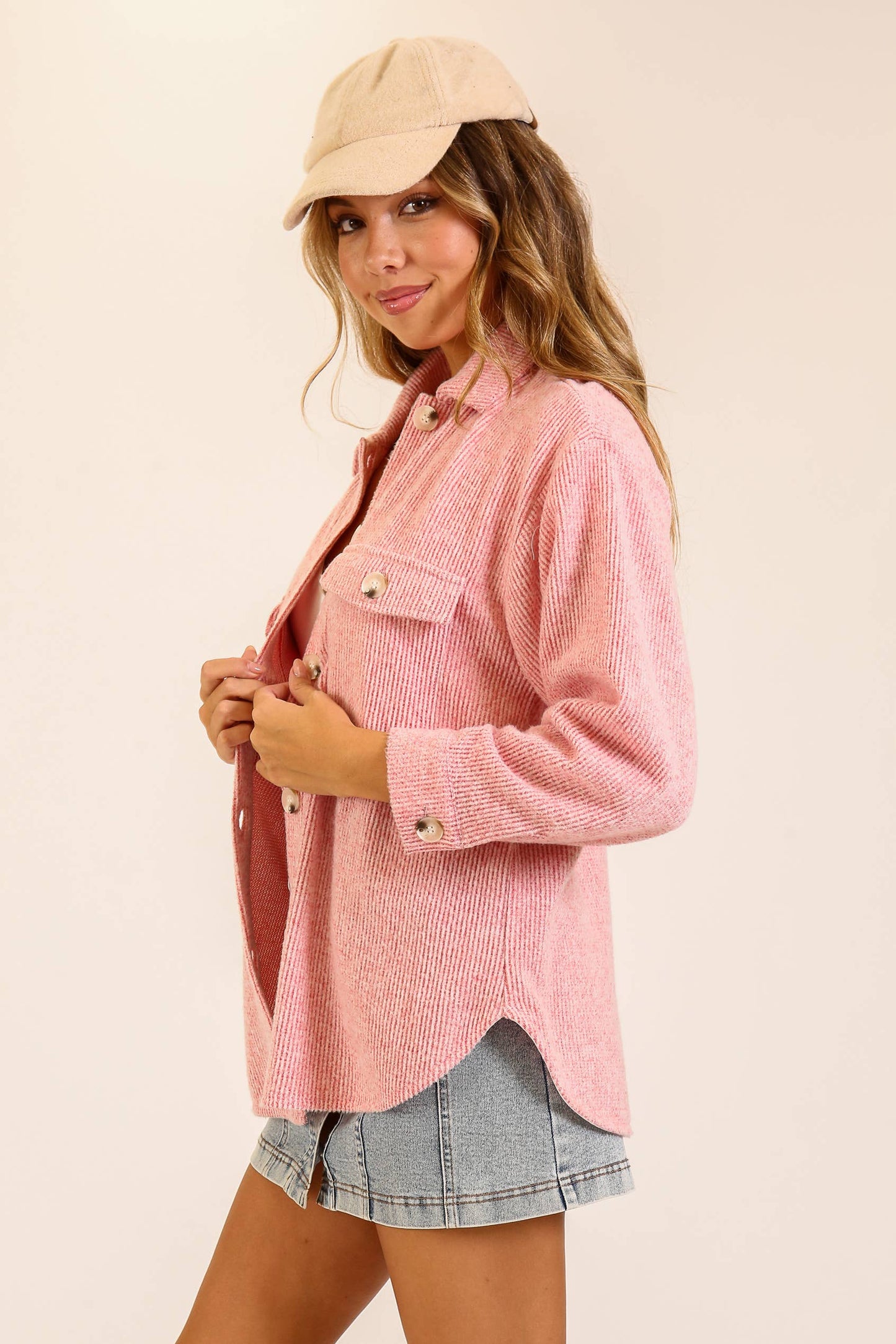 Brushed Waffle Button-Up Shacket