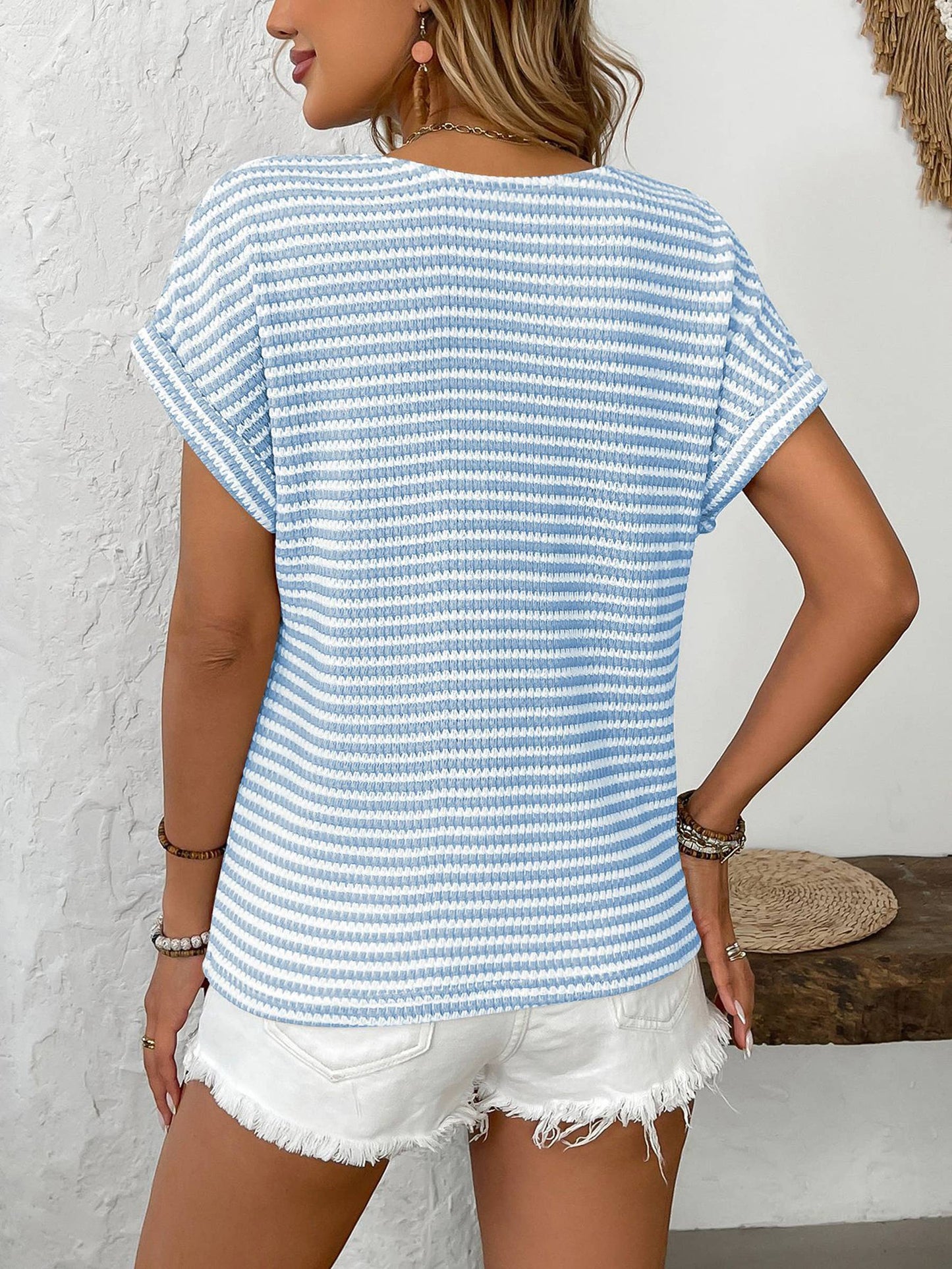 V-neck Baby Blue Striped Top