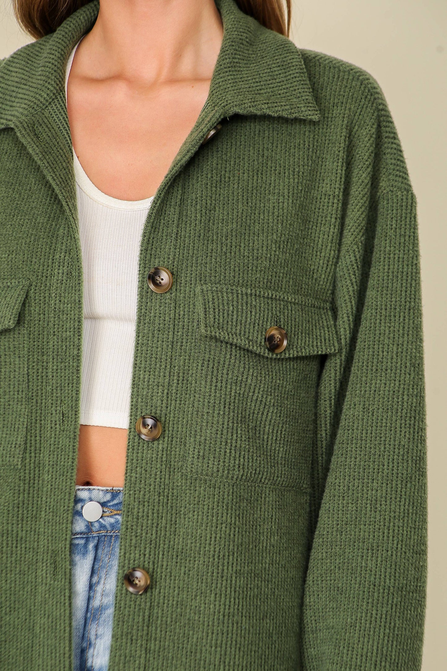 Brushed Waffle Button-Up Shacket