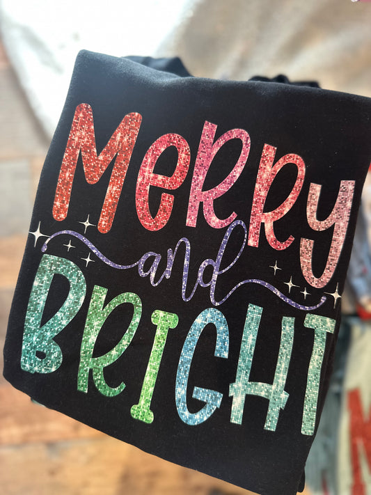MERRY & BRIGHT FAUX GLITTER SWEATSHIRT