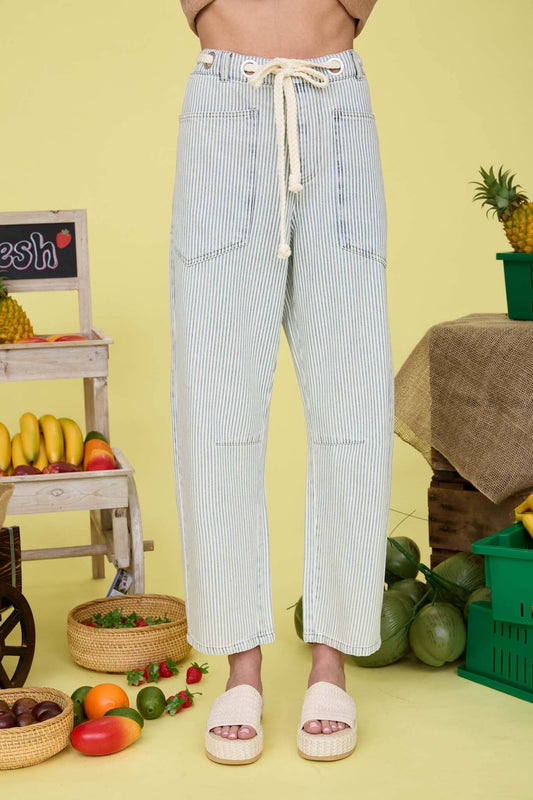 Rope Waist Tie Stripe Denim 1018