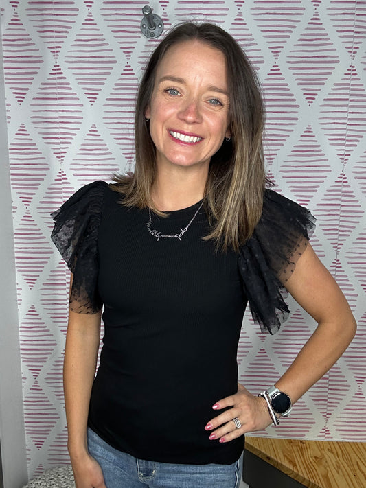 Dotty Mesh Ruffle Top