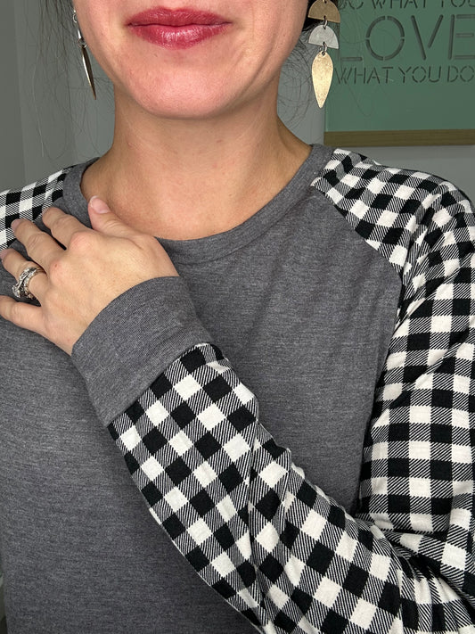 WHITE GINGHAM L/S TOP-4789