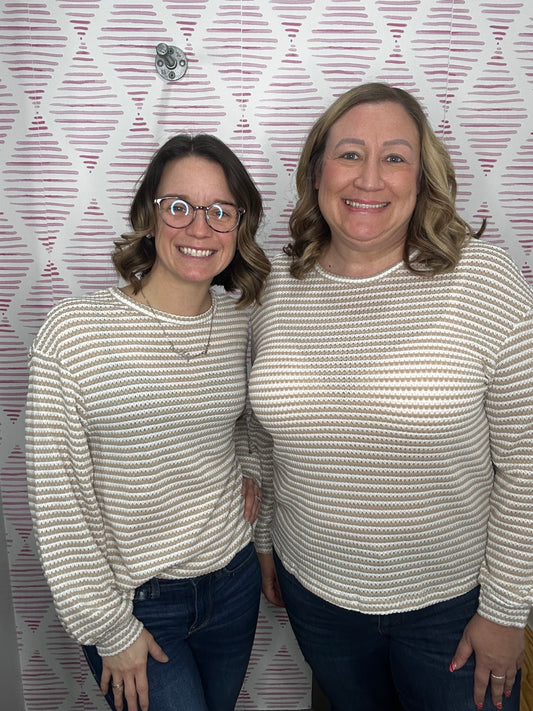 Khaki Stripe Round Neck Top