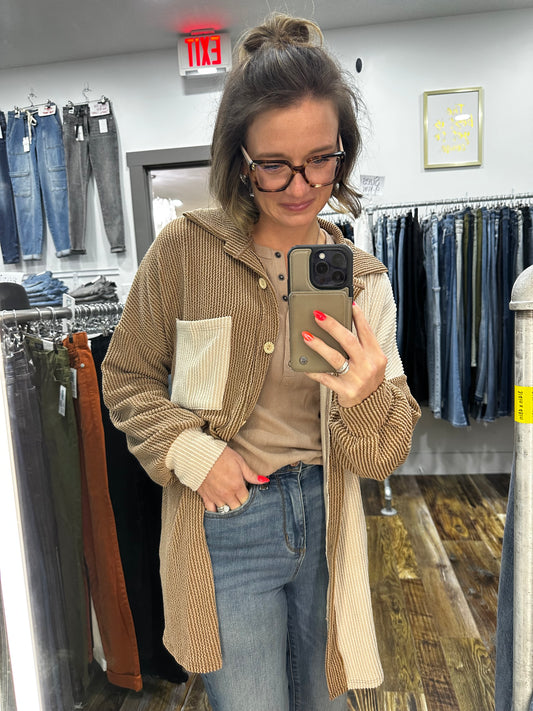 Ribbed Colorblock Shacket 3526