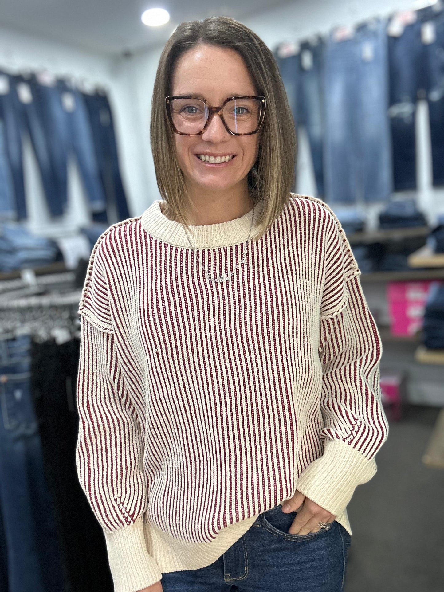 Red Two Toned Sweater