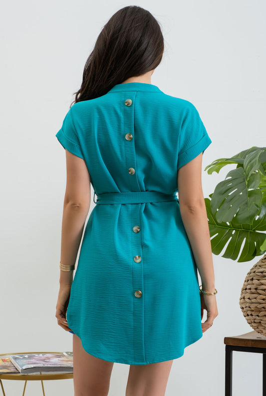EMERALD BACK BUTTON DRESS-2236