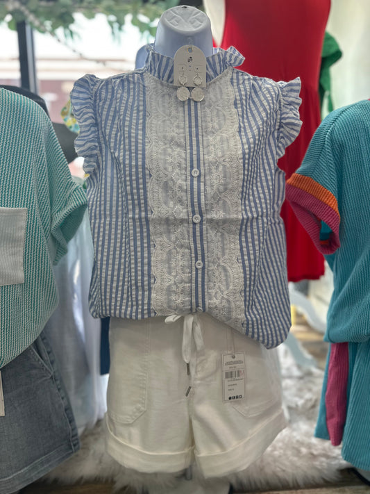 Blue Striped Lace Top