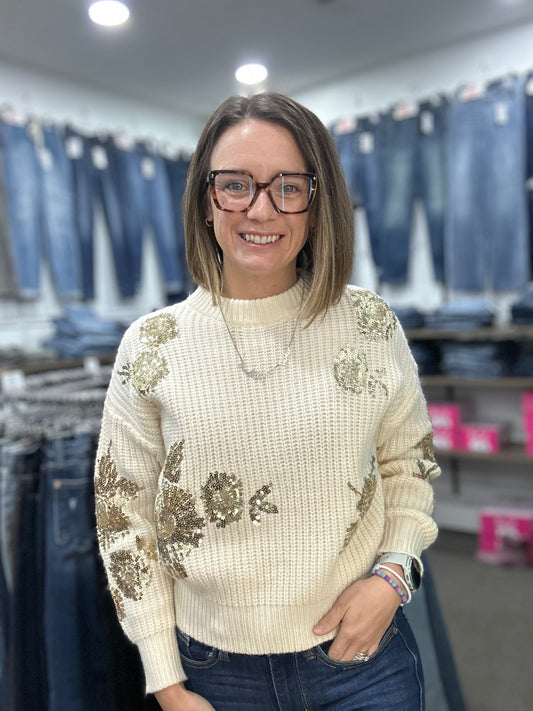 Ivory Sweater with Gold Sequin