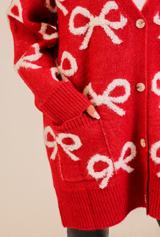 Bow Print Knit Cardigan 8414