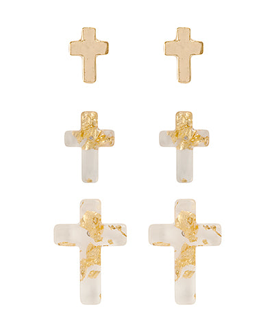 GOLD FLAKE CROSS EARRING SET