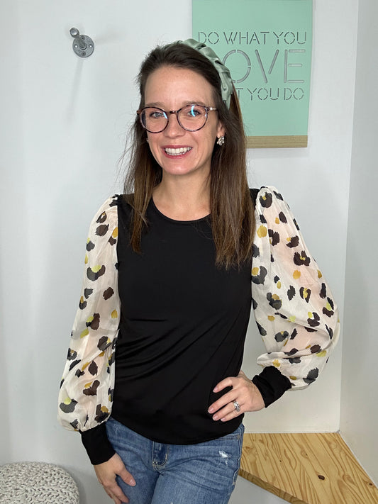 LEOPARD BALLOON SLEEVE TOP