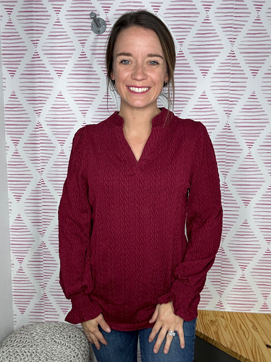 BRIANNA BURGUNDY L/S TOP-8020