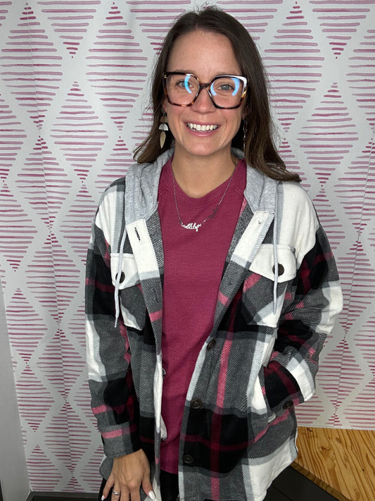 Red/Black Plaid Hooded Shacket