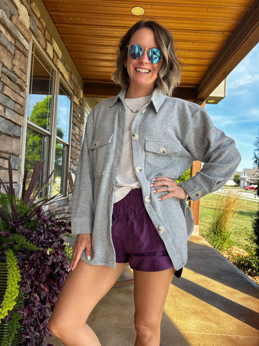 Brushed Waffle Shacket-5033