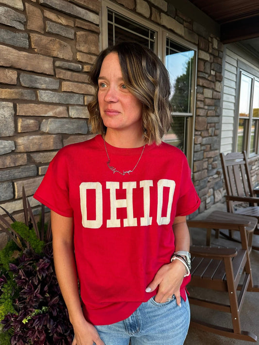 Red Ohio Short Sleeve Sweater