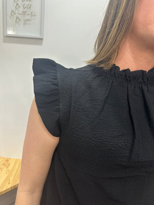 WOVEN RUFFLE SLEEVE TOP-1259