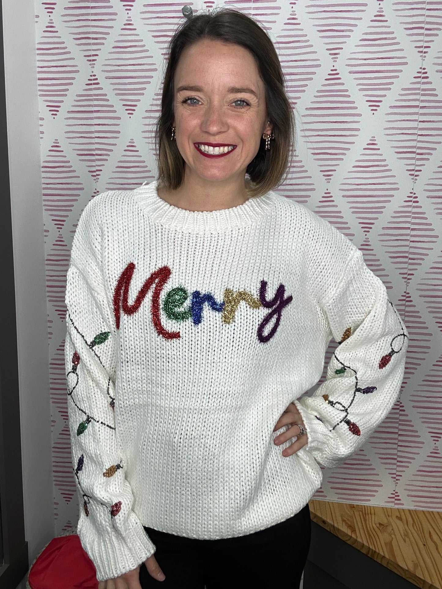 WHITE MERRY SWEATER