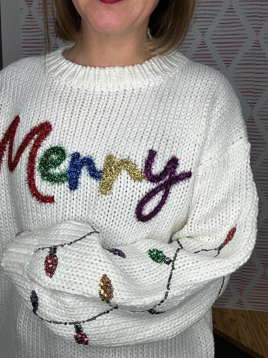 WHITE MERRY SWEATER