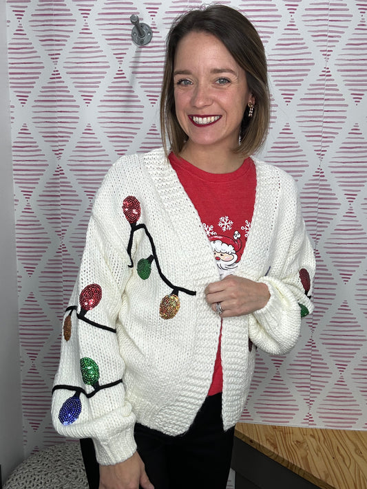 CHRISTMAS SEQUIN LIGHT CARDIGAN