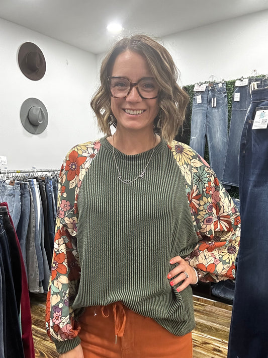 Dalia Olive Floral Top 4511