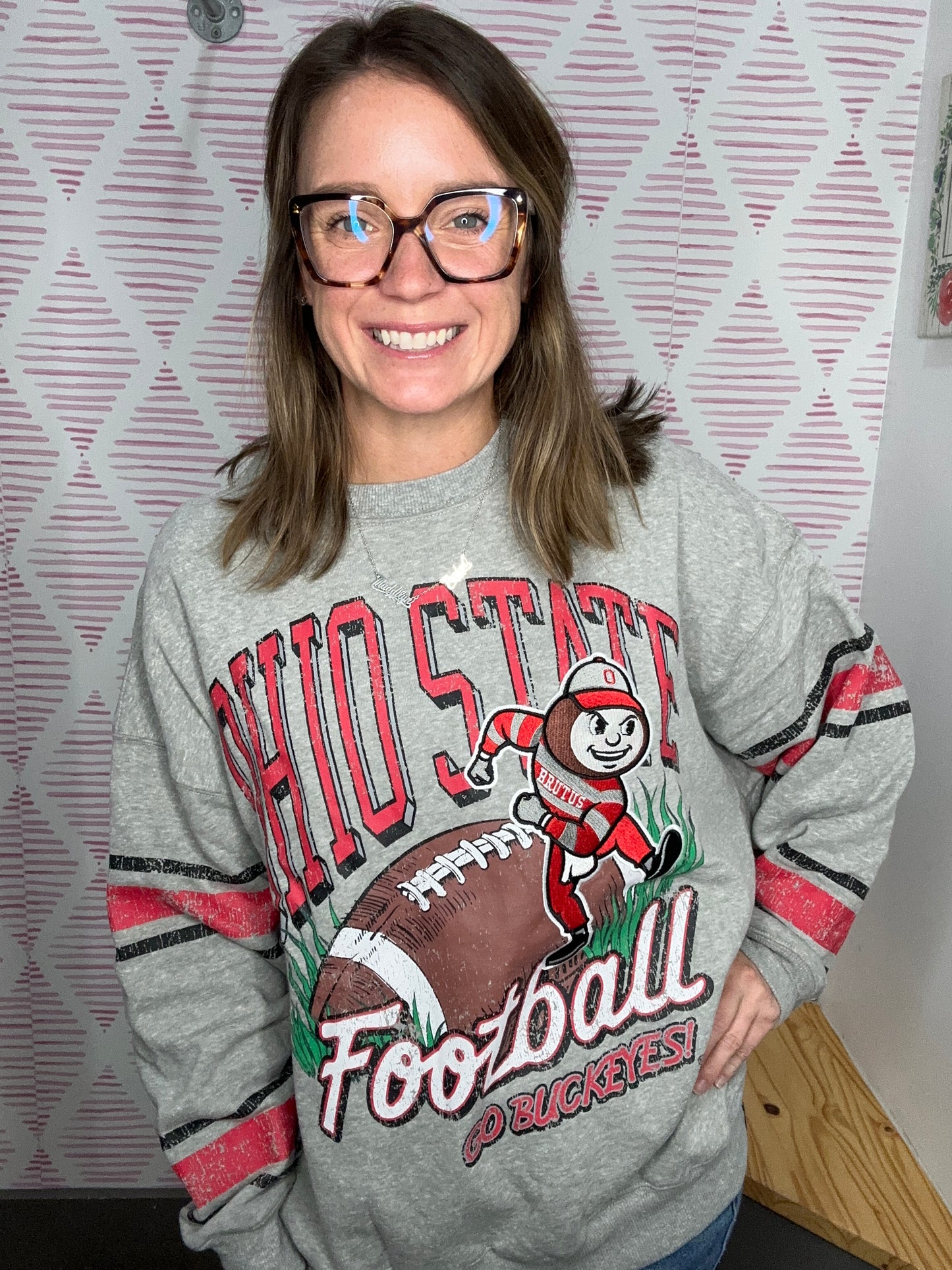 Ohio State Striped Sleeve Crew