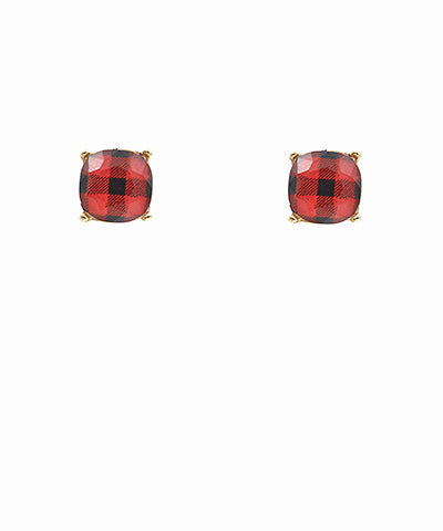 PLAID SQUARE STUDS