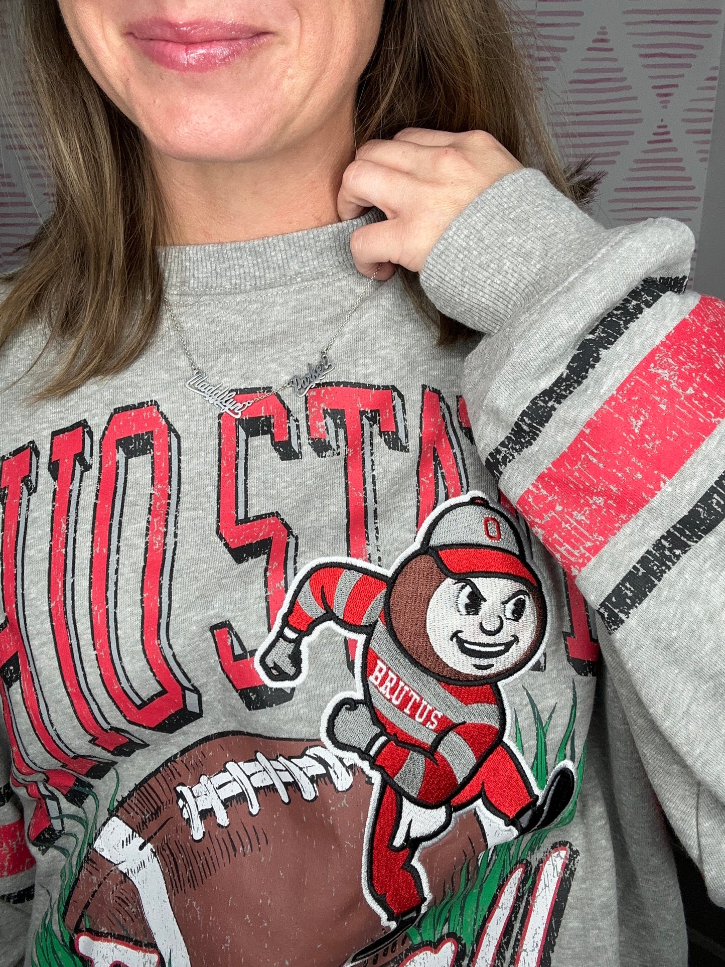 Ohio State Striped Sleeve Crew