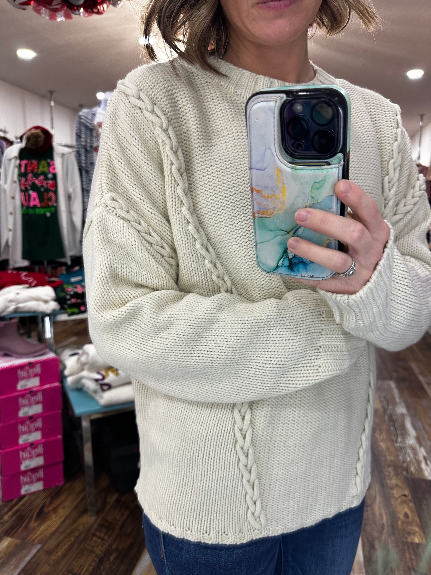 Oatmeal Chunky Braid Sweater