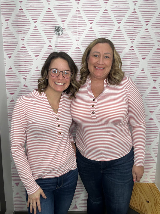 Pink Striped Button Top