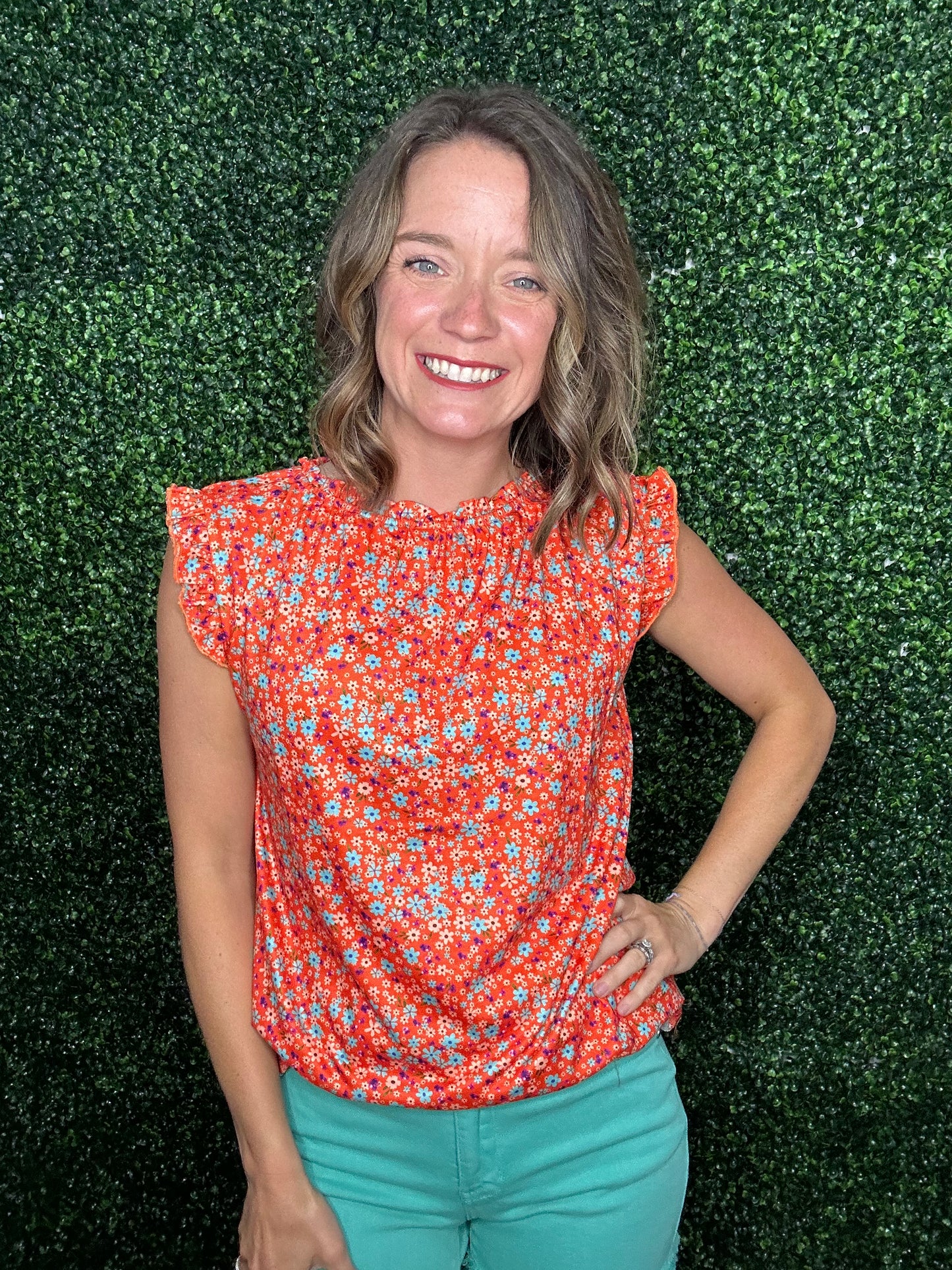 ORANGE/BLUE RUFFLE TOP