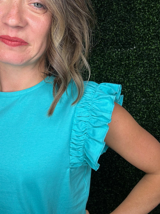 AQUA RUFFLE TOP