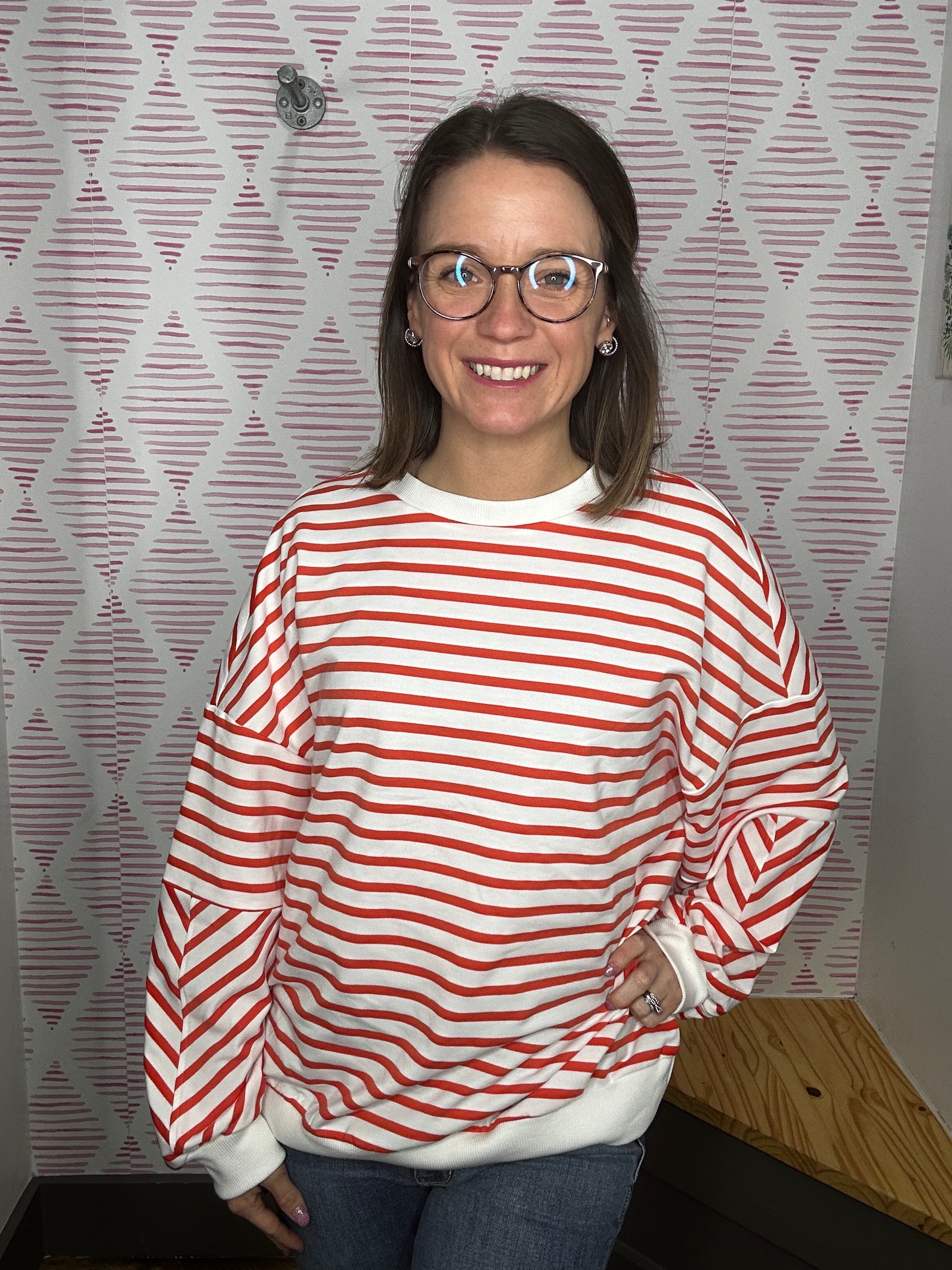 Orange/White Stripe Sweatshirt