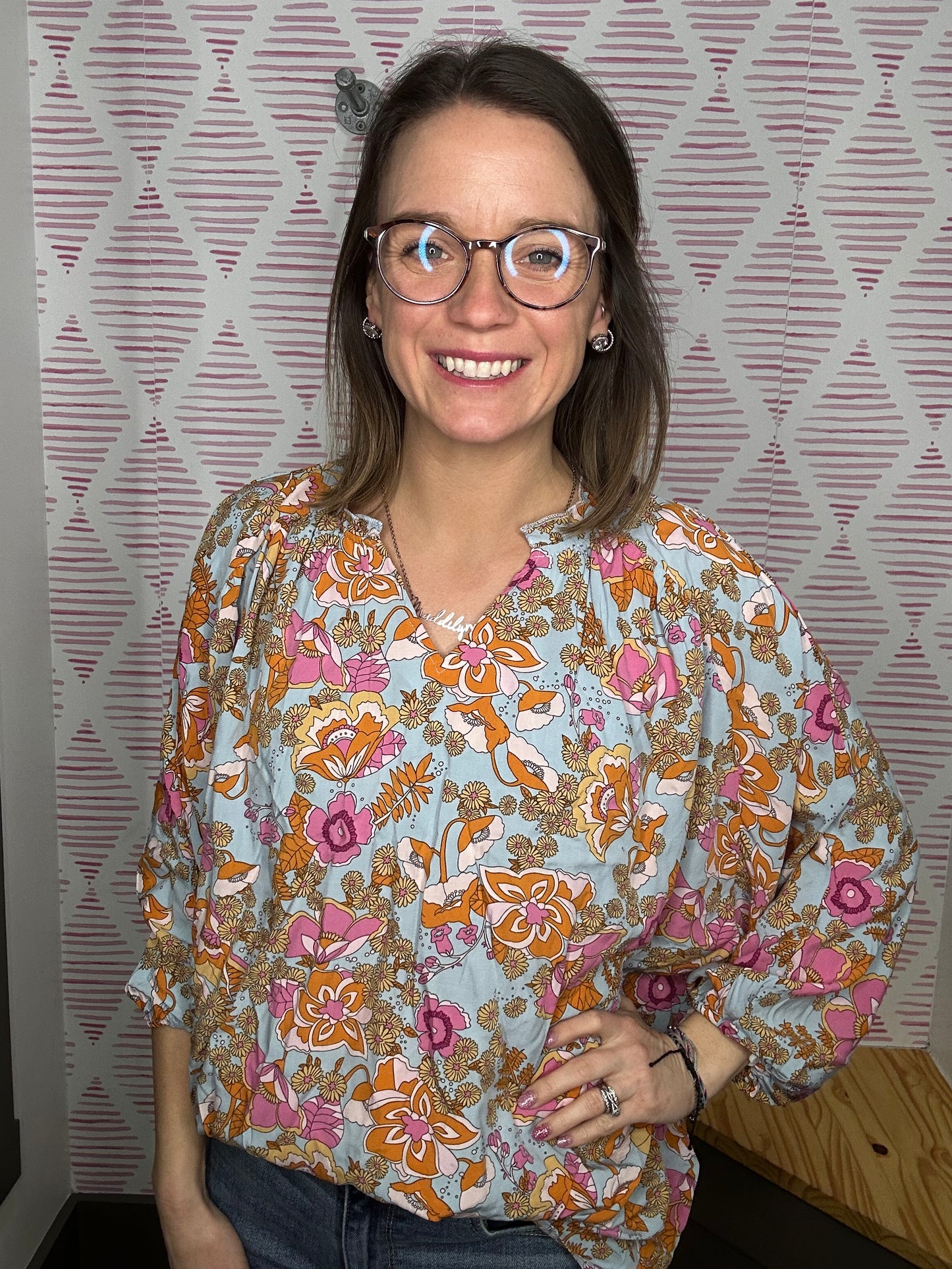 Sky Blue Floral Blouse