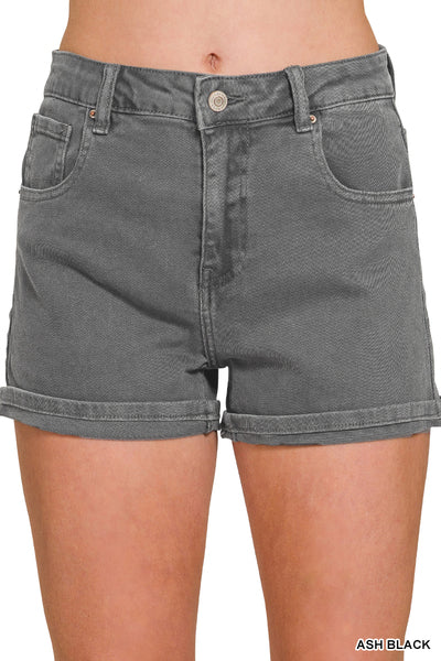 Color Denim Cuffed Shorts