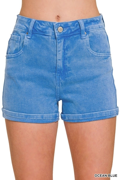 Color Denim Cuffed Shorts