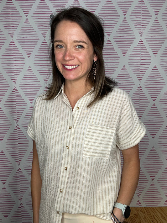 STRIPE COLLARED LINEN SHIRT