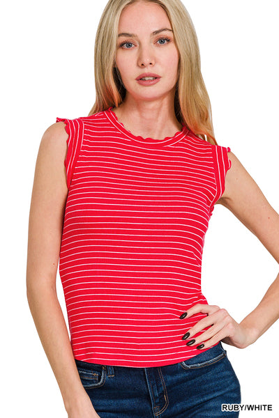 Ribbed Ruffle Trim Tank
