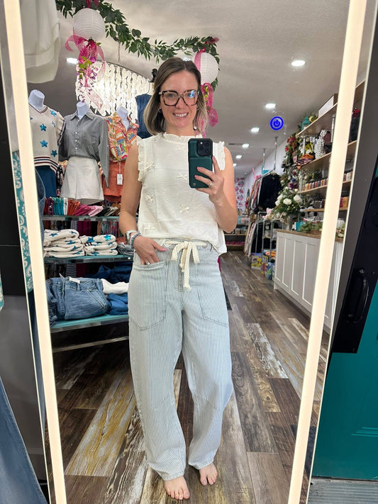 Rope Waist Tie Stripe Denim 1018