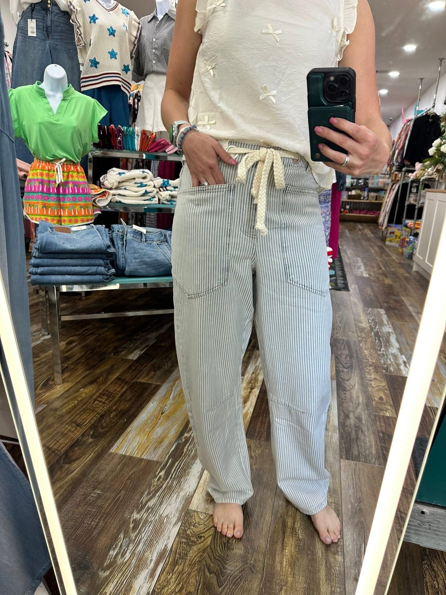 Rope Waist Tie Stripe Denim 1018
