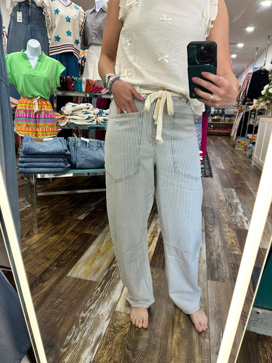 Rope Waist Tie Stripe Denim 1018