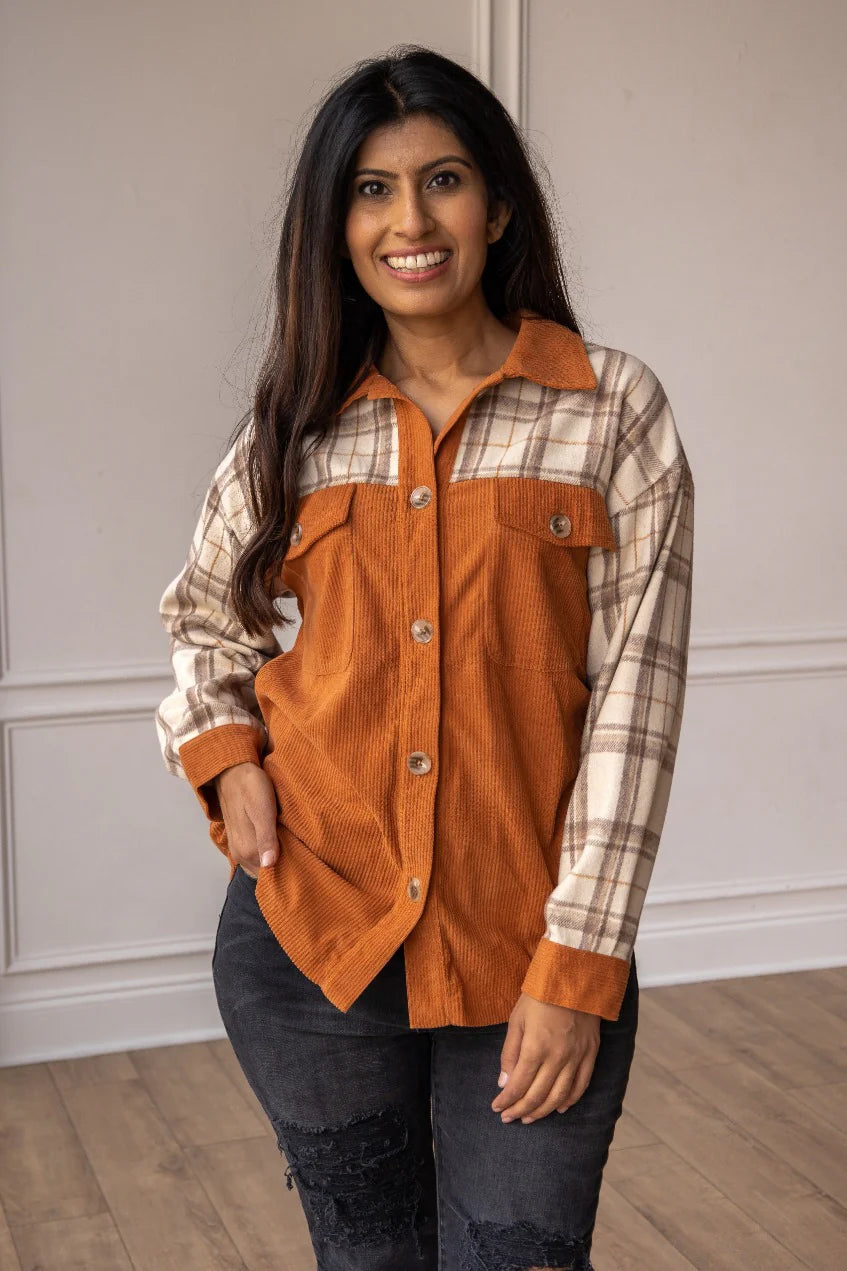 COZY RUST PLAID BUTTON DOWN-1101