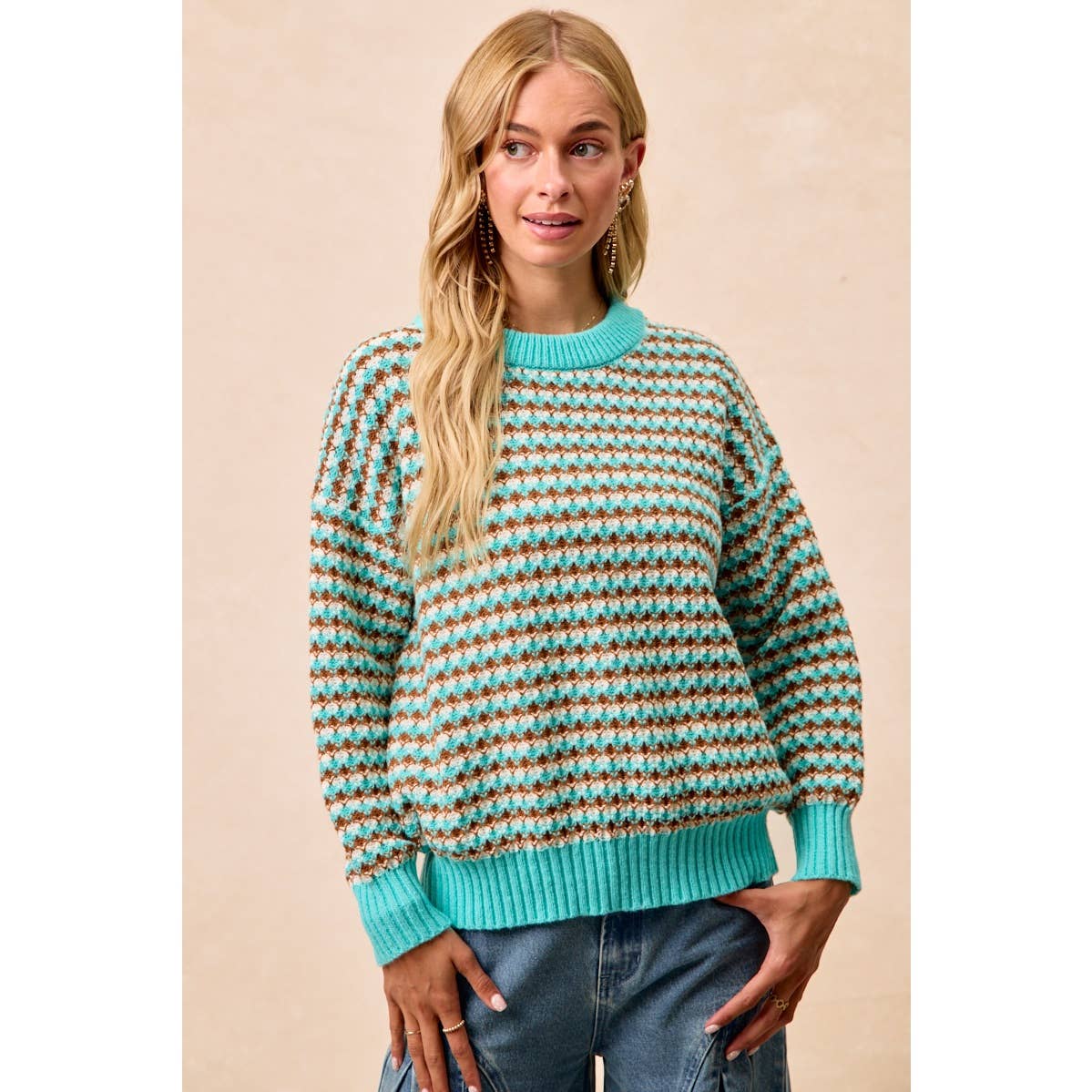 Mint & Brown Chunky Sweater