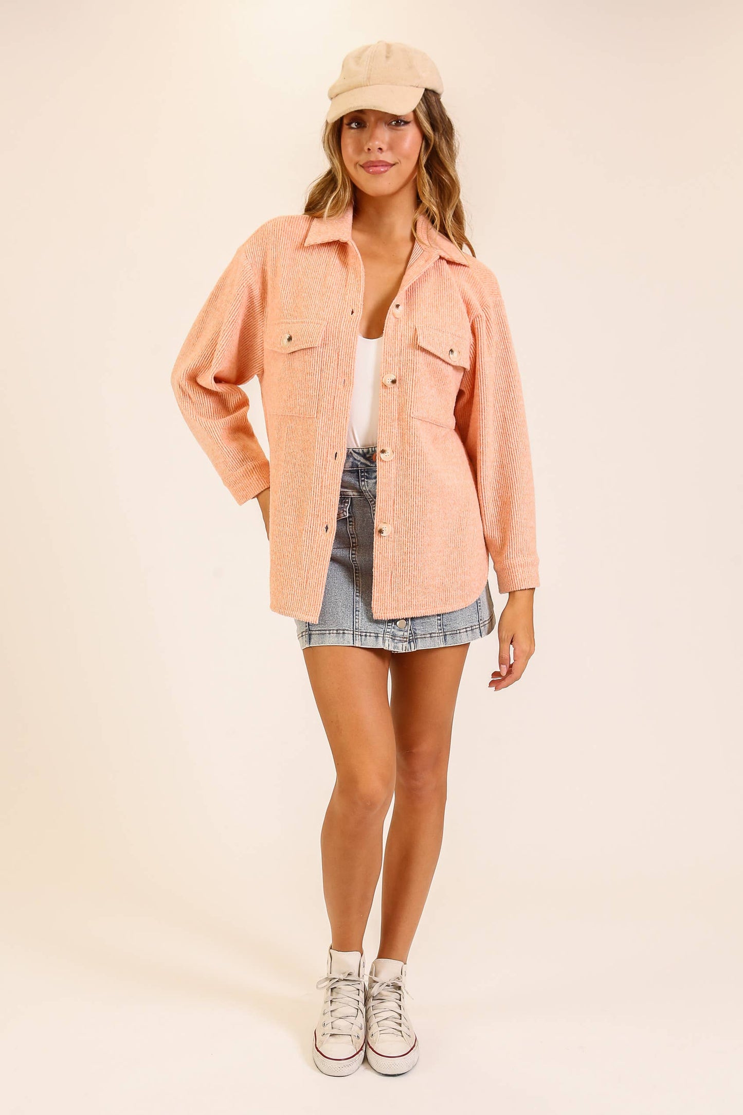 Brushed Waffle Button-Up Shacket