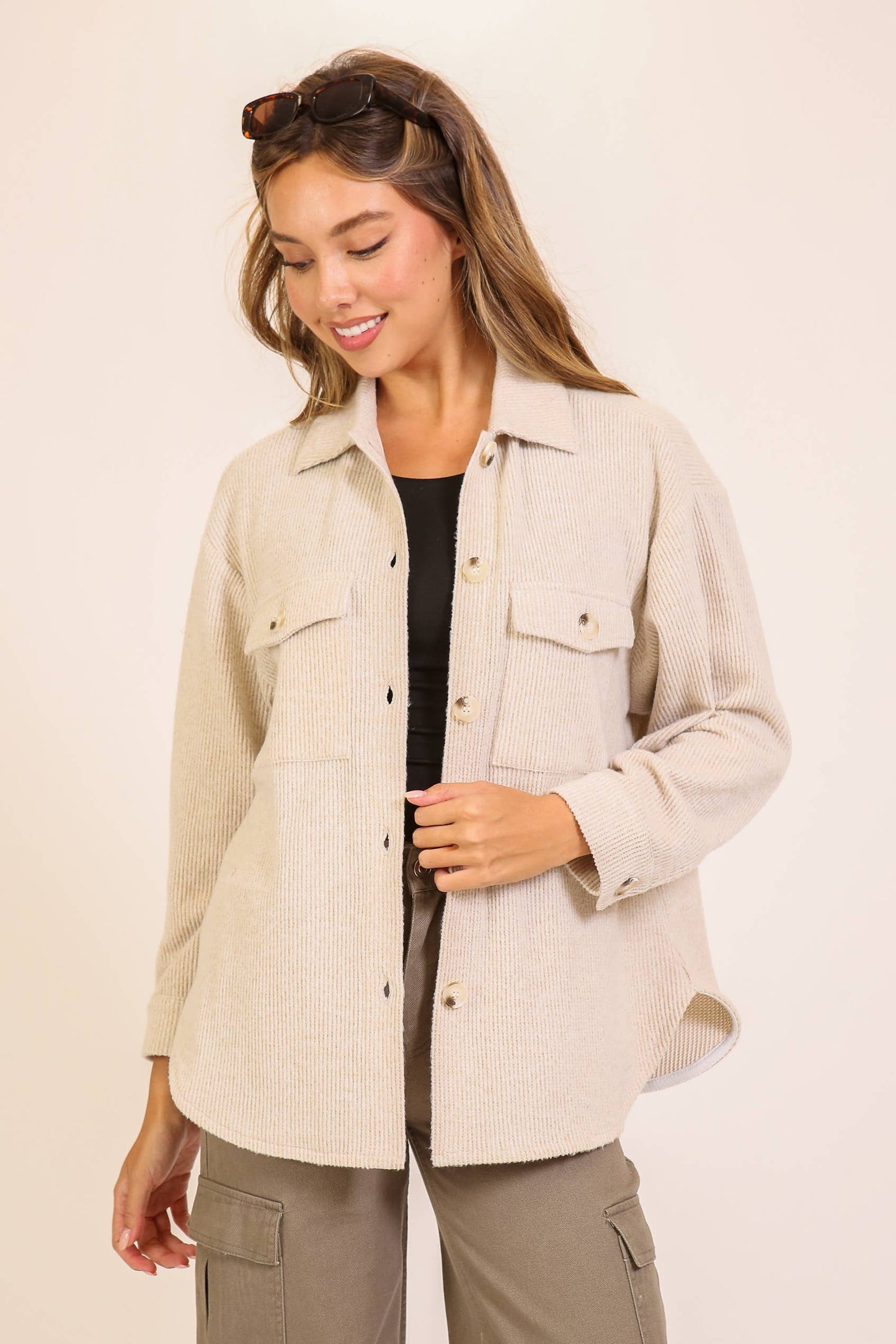 Brushed Waffle Button-Up Shacket